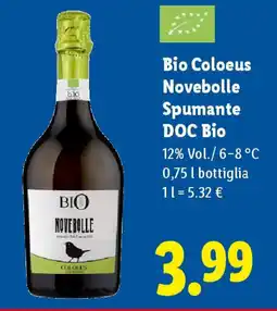 Lidl Bio Coloeus Novebolle Spumante DOC Bio offerta