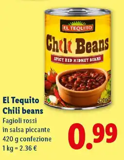 Lidl El Tequito Chili beans offerta