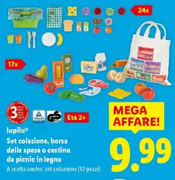 Lidl lupilu Set colazione, borsa della spesa o cestino da picnic in legno offerta