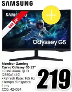 MediaWorld SAMSUNG Monitor Gaming Curvo Odissey G5 32" offerta