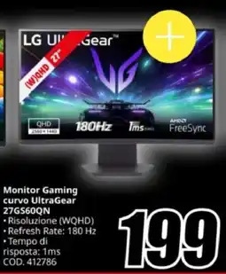 MediaWorld LG Monitor Gaming curvo UltraGear 27GS60QN offerta