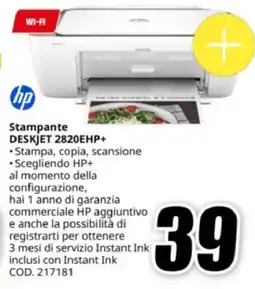 MediaWorld hp Stampante DESKJET 2820EHP+ offerta