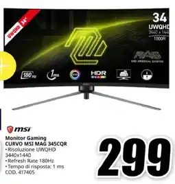 MediaWorld msi Monitor Gaming CURVO MSI MAG 345CQR offerta