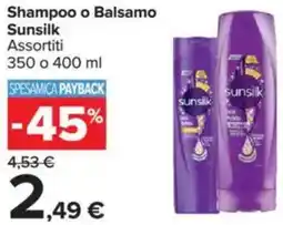Carrefour Shampoo o Balsamo Sunsilk offerta