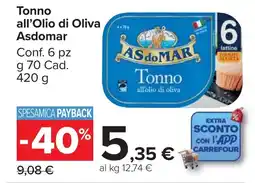 Carrefour Market Tonno all'Olio di Oliva Asdomar offerta