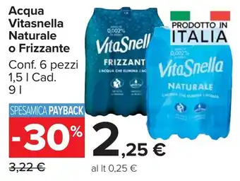 Carrefour Market Acqua Vitasnella Naturale o Frizzante offerta