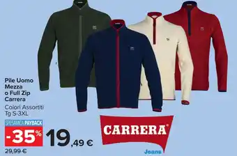 Carrefour Market Pile Uomo Mezza o Full Zip Carrera offerta
