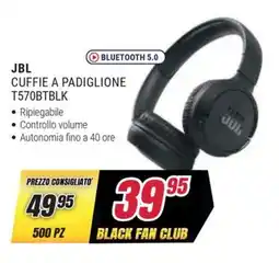 Trony JBL BLUETOOTH 5.0 CUFFIE A PADIGLIONE T570BTBLK offerta
