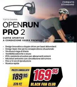 Trony SHOKZ Openrun pro 2 cuffie sportive a conduzione ossea premium offerta
