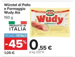 Carrefour Würstel di Pollo e Formaggio Wudy Aia offerta