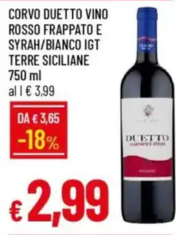 IperFamila Corvo duetto vino rosso frappato e syrah/bianco igt terre siciliane offerta