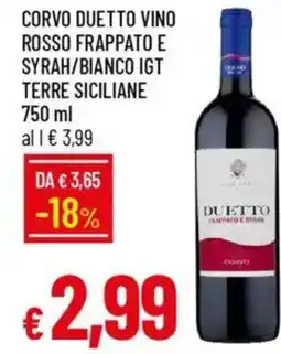 Galassia Corvo duetto vino rosso frappato e syrah/bianco igt terre siciliane offerta