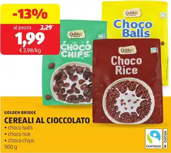 ALDI Golden bridge cereali al cioccolato offerta