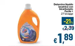 Qui Discount Detersivo liquido lavatrice con bicarbonato Facile + offerta