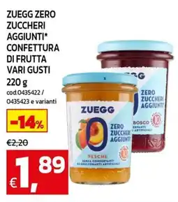 C+C Cash and Carry Zuegg zero zuccheri aggiunti confettura di frutta offerta