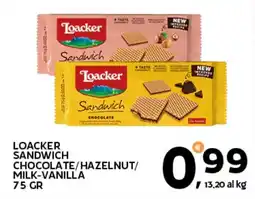 Extra Supermercati Loacker sandwich chocolate/hazelnut/ milk-vanilla offerta