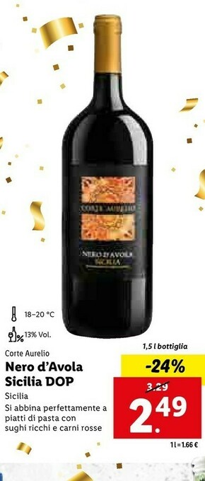 Lidl Nero d'avola sicilia dop offerta