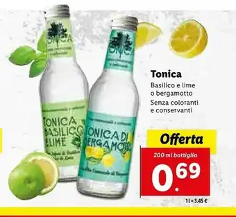 Lidl Tonica basilico e lime o bergamotto senza coloranti offerta