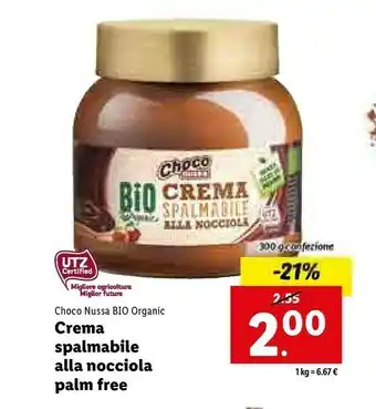 Lidl Choco nussa bio organic crema spalmabile alla nocciola palm free offerta