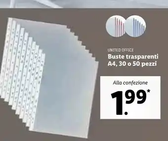 Lidl United office buste trasparenti a4, 30/ 50 pezzi offerta