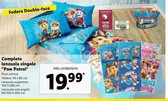 Lidl Paw patrol completo lenzuola singole offerta