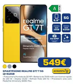 Euronics SMARTPHONE REALME GT7 T 5G 12+512GB offerta