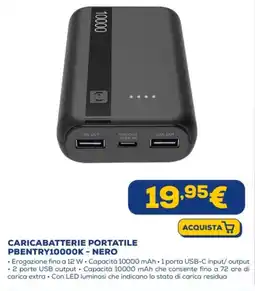 Euronics CARICABATTERIE PORTATILE PBENTRY10000K - NERO offerta