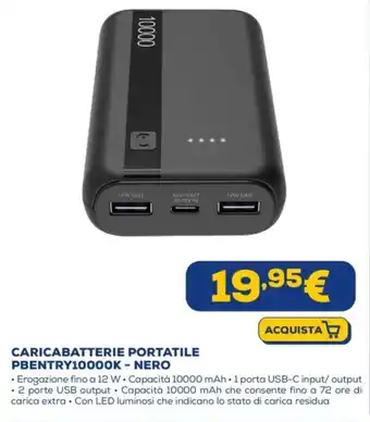 Euronics CARICABATTERIE PORTATILE PBENTRY10000K - NERO offerta
