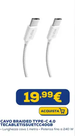 Euronics CAVO BRAIDED TYPE-C 4.0 TECABLETISSUETCC40GB offerta