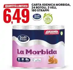 Eurospin Carta igienica morbida, 24 rotoli, 3 veli, 180 strappi offerta
