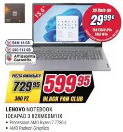 Trony LENOVO NOTEBOOK IDEAPAD 3 82XM00M1IX offerta
