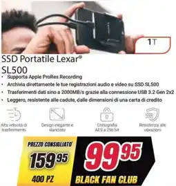 Trony SSD Portatile Lexar SL500 offerta