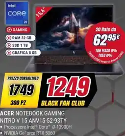 Trony ACER NOTEBOOK GAMING NITRO V 15 ANV15-52-93TY offerta