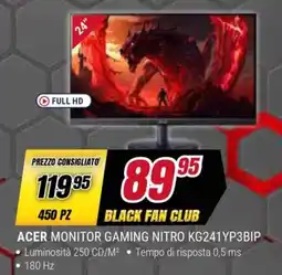 Trony ACER MONITOR GAMING NITRO KG241YP3BIP offerta