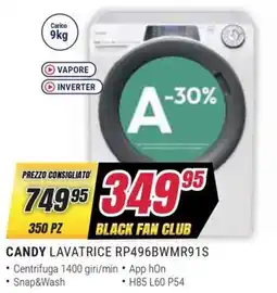 Trony CANDY LAVATRICE RP496BWMR91S offerta