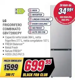 Trony LG FRIGORIFERO COMBINATO GBV7280CPY offerta