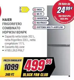 Trony HAIER FRIGORIFERO COMBINATO HDPW3618DNPK offerta