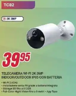 Trony tp-link TELECAMERA WI-FI 2K 3MP INDOOR/OUTDOOR IP65 CON BATTERIA TC82 offerta