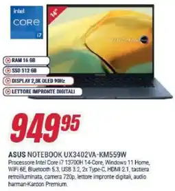 Trony ASUS NOTEBOOK UX3402VA-KM559W offerta