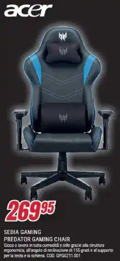 Trony acer SEDIA GAMING PREDATOR GAMING CHAIR offerta