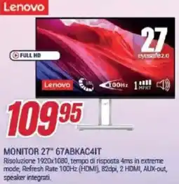 Trony Lenovo MONITOR 27" 67ABKAC4IT offerta