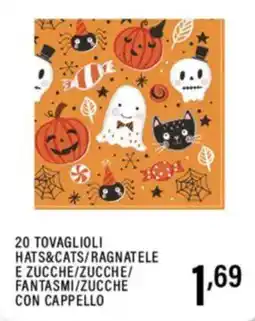 Gecop 20 tovaglioli hats&cats/ragnatele e zucche/zucche/ fantasmi/zucche con cappello offerta