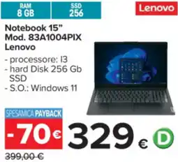 Carrefour Lenovo Notebook 15" Mod. 83A1004PIX offerta