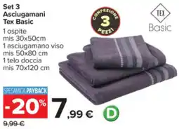 Carrefour Set 3 Asciugamani Tex Basic offerta