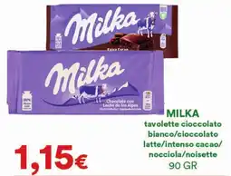 Supermercati Pasquale Prisco MILKA tavolette cioccolato bianco/cioccolato latte/intenso cacao/ nocciola/noisette offerta