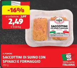 ALDI Il podere saccottini di suino con spinaci e formaggio offerta