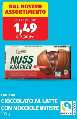 ALDI Choceur cioccolato al latte con nocciole intere offerta