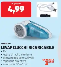 ALDI Ambiano levapelucchi ricaricabile offerta