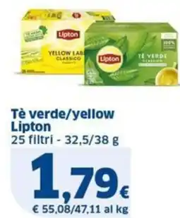 Sigma Tè verde/yellow Lipton 25 filtri offerta