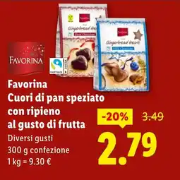 Lidl Favorina Cuori di pan speziato con ripieno al gusto di frutta offerta